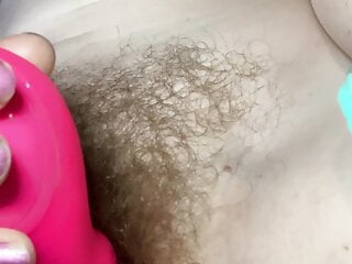 Woke up horny and immediately started wanking my beautiful tight hairy pussy with my favourite vibrating toy
