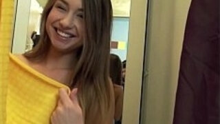 Cute amateur blows a cock and gets fucked at the clothing store