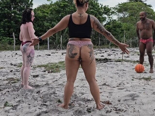 Outdoor interracial fuck with hot MILF during playing on a beach