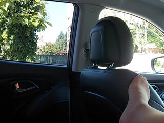 Milf step-mom cums from pussy licking in the car