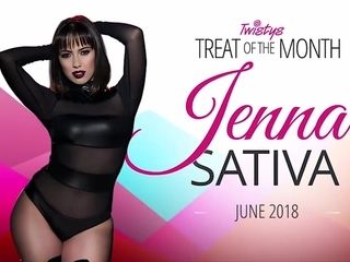 Treat of the month Jenna Sativa shows striptease and masturbates pussy