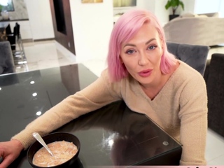 Pink haired busty stepmother POV blowjob