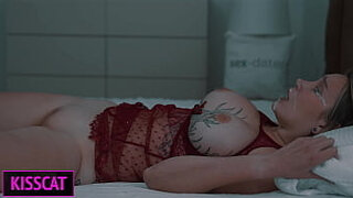 Step Mom Waiting Husband&comma; but Shares Bed with Step Son till Huge Facial After Unexpected Cum Inside