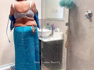 Beautiful Indian Couple - Hot Desi Wife in Saree Making Love in Shower - Saree Sex in Bathroom - Loud Moaning - Pussy Fingering