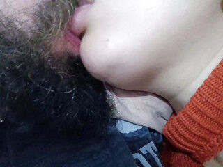 CLOSE UP naughty tongue of the bitch dancing in a hot and naughty kiss