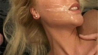 Blonde amateur girlfriend home gangbang with facials