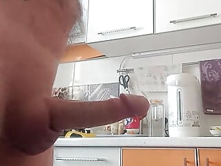 I suck my son-in-law's dick in the kitchen and he cums in my mouth