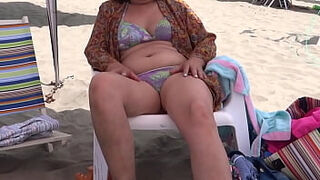 Opening Part - My 58 year old hairy wife shows off in bikini on the beach&comma; masturbates&comma; wants to fuck&comma; intense orgasms&a