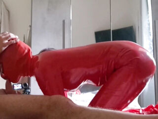 MILF in Latex Catsuit Gives Blowjob and Swallows Cum
