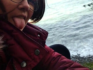Public Blowjob with a View Amateur Couple Almost Caught!