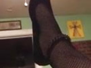My wifes foot in stockings and flats when shes fucked