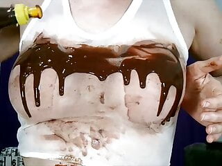 Brazilian_miss Wetting Boobs, Tities and Nipples with chocolate