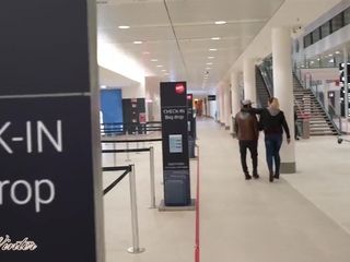 German couple having sex in the airport! MILF takes dick from behind