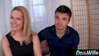 Blonde wife gets fucked with her husband watching