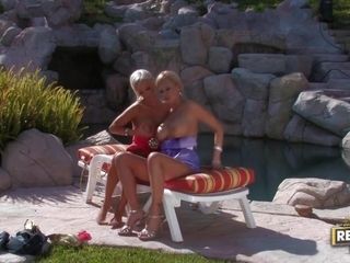 Busty Lesbians Outdoors By The Pool - Lichelle Marie, Carly Parker And Brad Knight