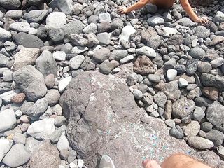 My Naked Short-haired Wife Sucks My Cock Outdoor on a Beach
